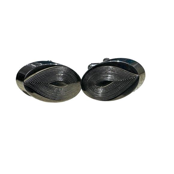 Vintage Large Silver Oval Cuff Links - Picture 1 of 4